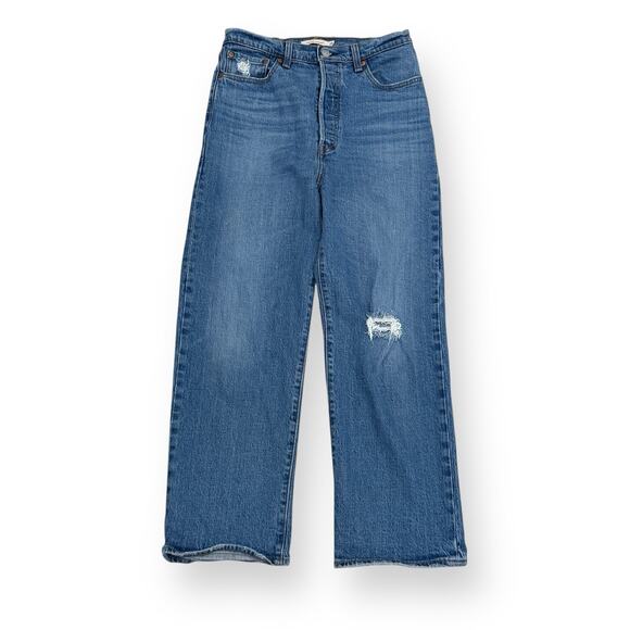 Levi's Premium Jeans Womens 29 x 27 Ribcage Straight Ankle Button Fly Distressed - Picture 1 of 11